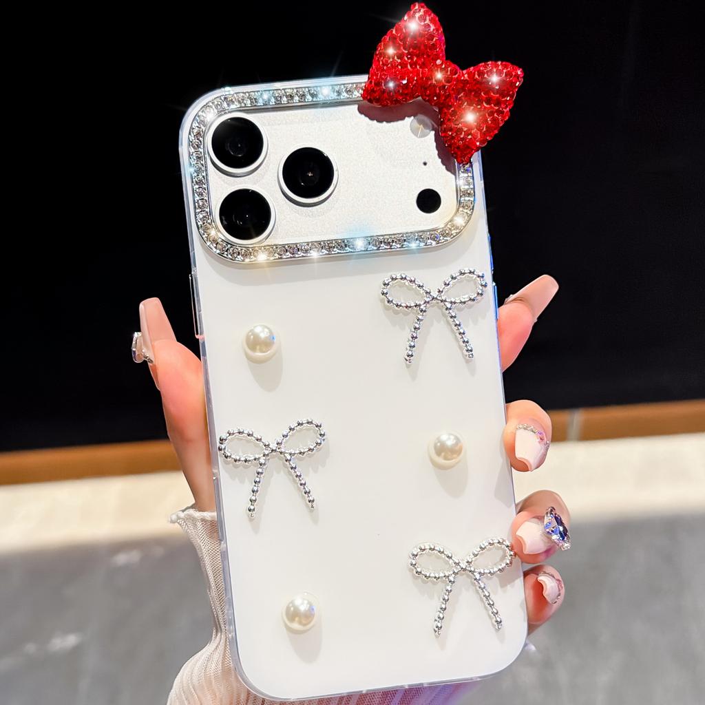 Japan and Korea IMD for iPhone17Promax mobile phone case Apple 16Pro pearl 15 bow case