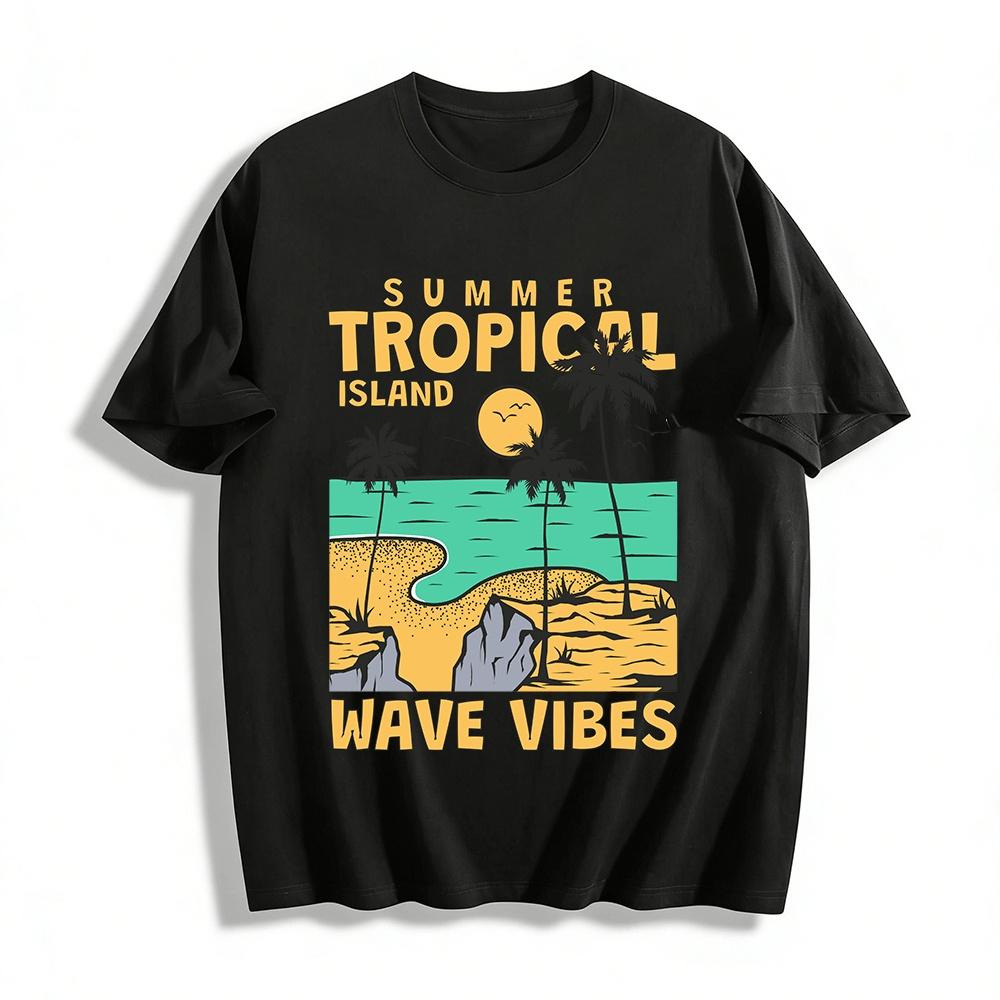 Summer Tropical Island Wave Vibes Graphic Casual T-shirt Pure cotton T-shirt XXS