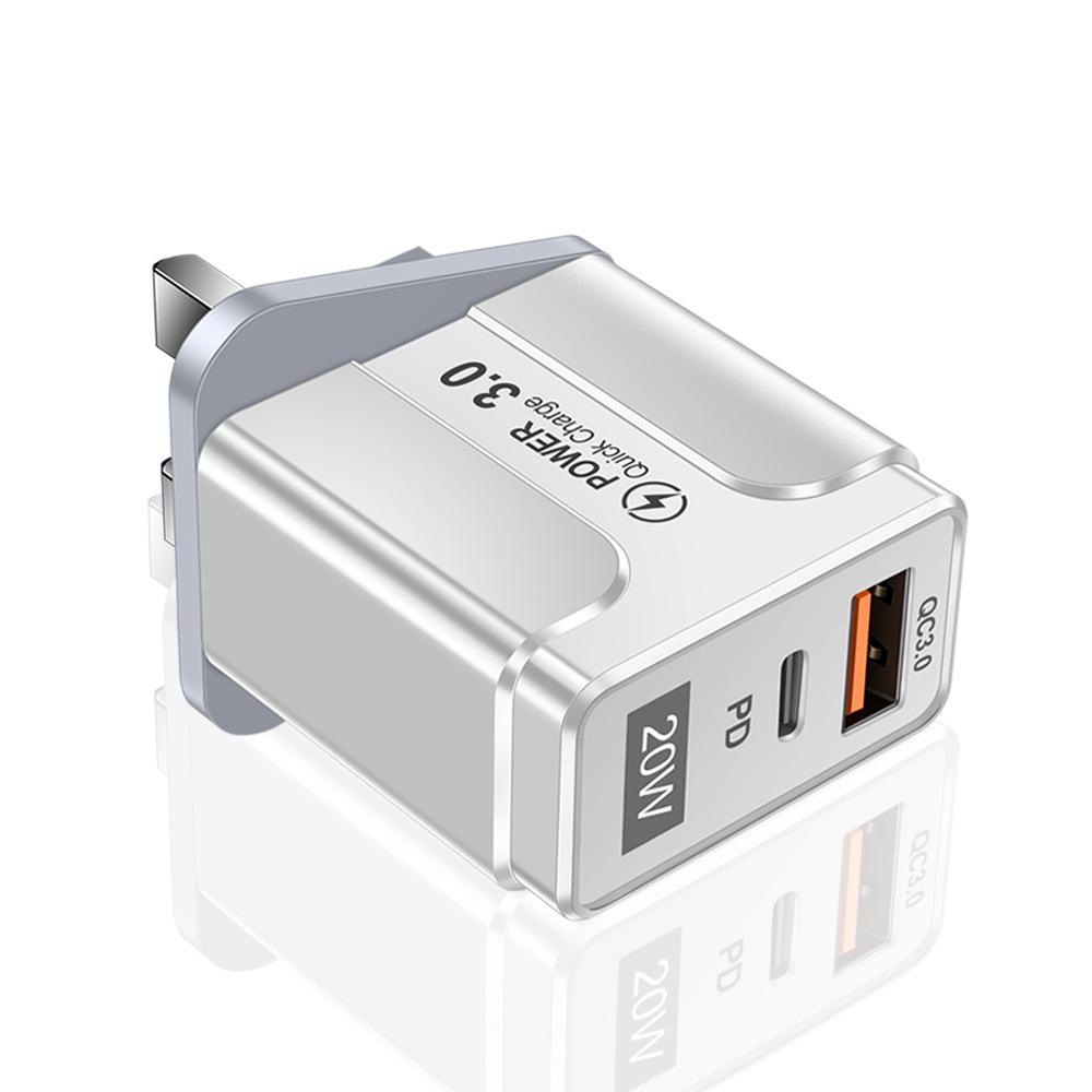QC3.0+PD 20W Fast Charger: EU/US/UK Plug, High Power Quick Charge
