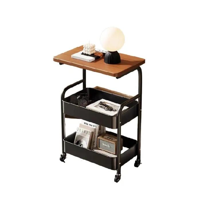 Creamy Simple Mobile Storage Rack for Living Room Bathroom Bedroom Two Layers Standalone Shopping Cart New Arrival