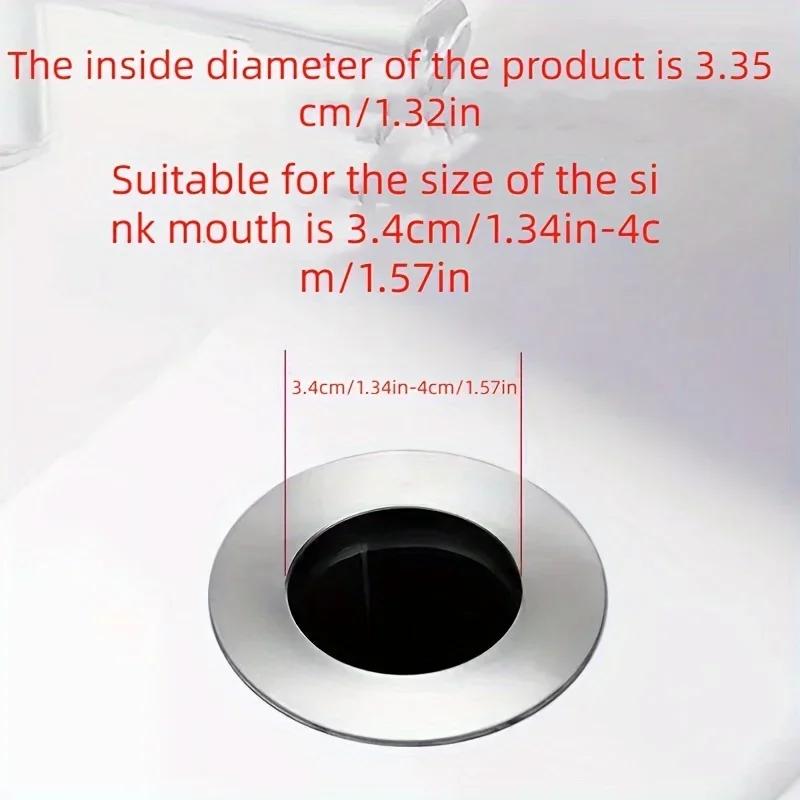 Rebound Drain Plug Filter Basin Pop-Up Chrome Sink Universal Filter With Hair Catcher Bathroom Sink Drain Plug Easy To Push