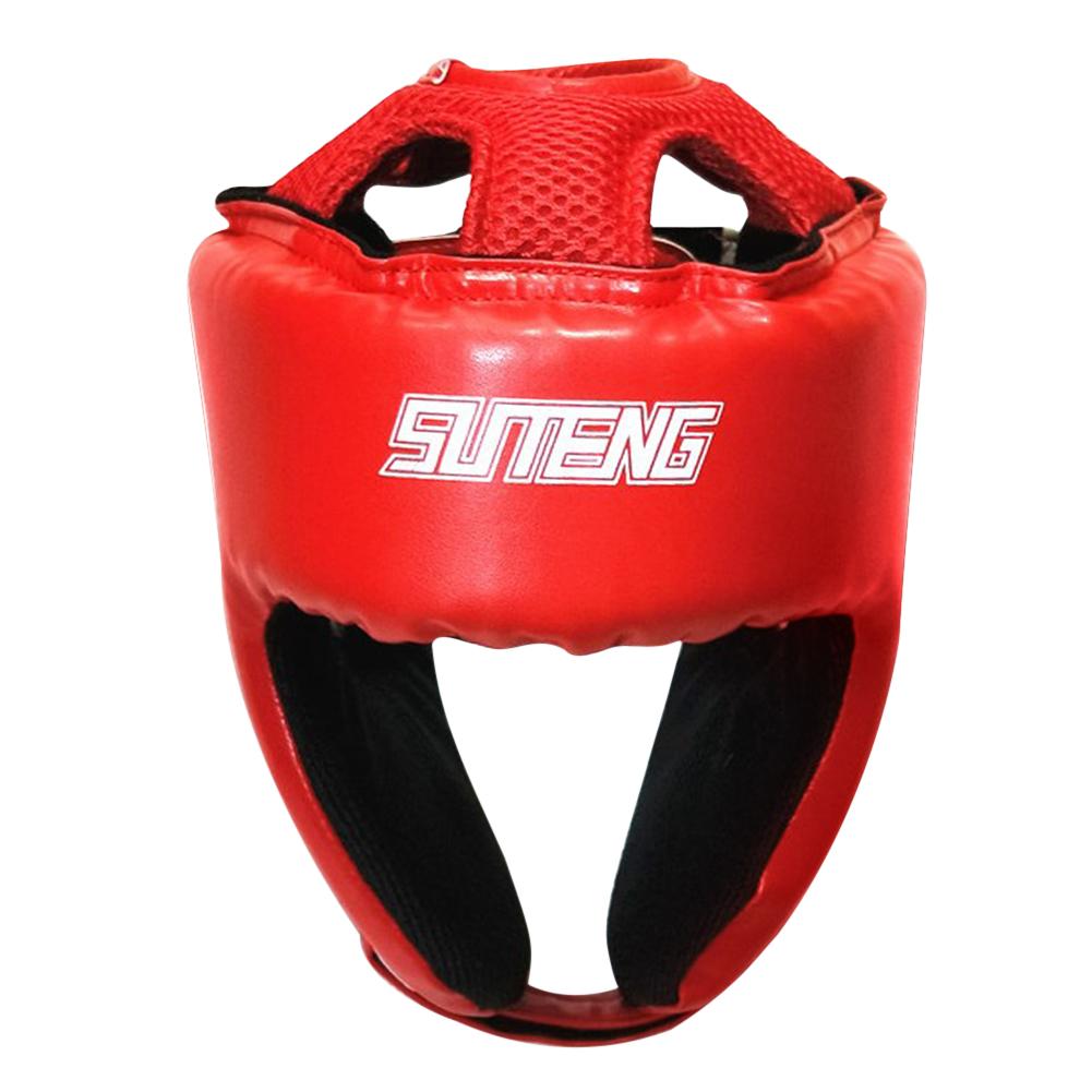 

PU Leather Kickboxing Head Protector Adjustable Sanda Training Head Wearable Boxing Safety Head Guard Fitted Sports Accessories L красный