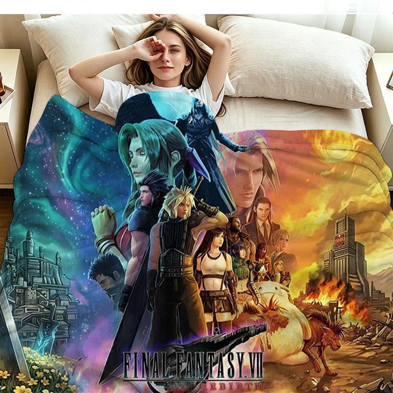 ffvii Game Print Flannel Blanket High Quality Warm Comfortable Cover for All Seasons Perfect for Gifts Home Decor