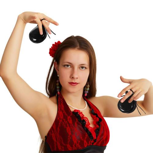 Abaodam 1 Pair Wooden Spanish Castanets, Traditional Hand Percussion Castanets, Educational Musical Percussion Instrument with Rhythm Board