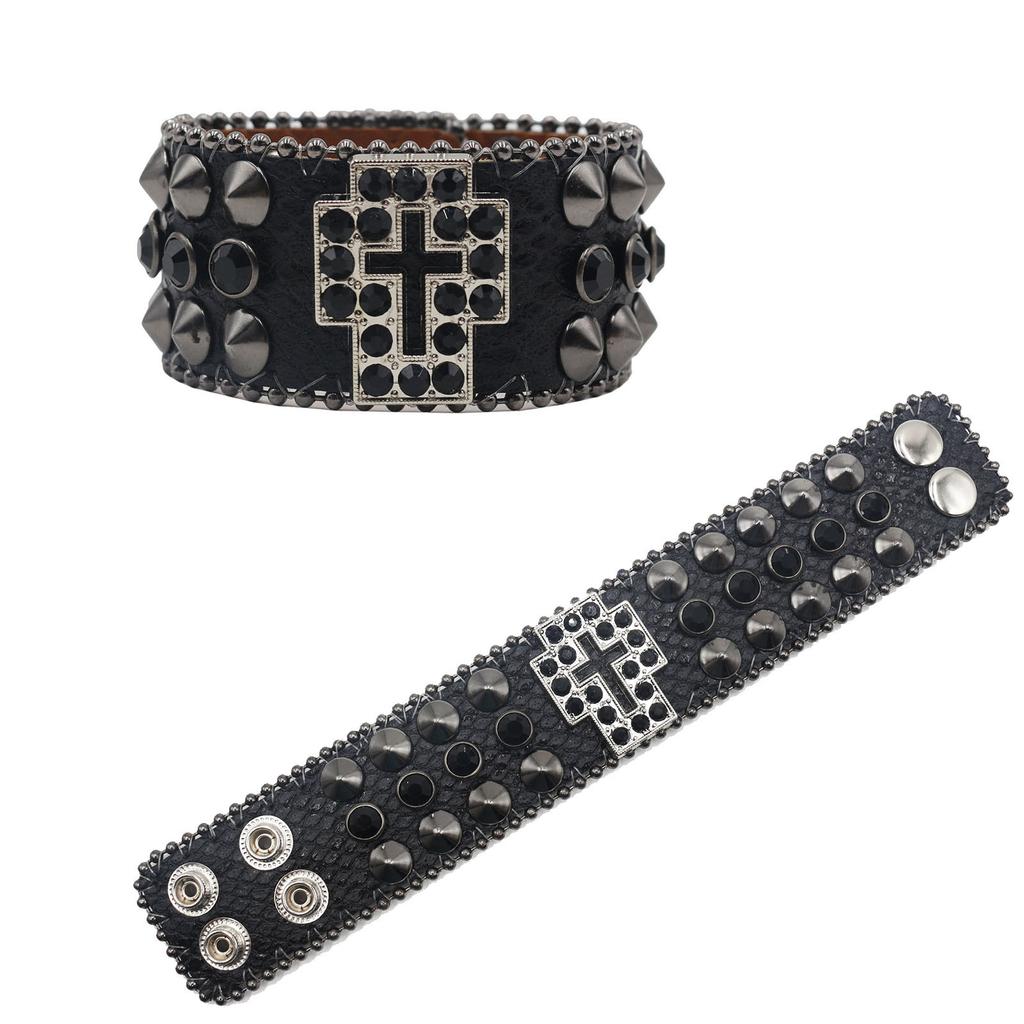 American Rhinestone Rivet Bracelet Bracelet Cross Decoration Punk Gothic Personalized Jewelry