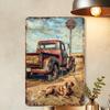 Vintage Truck and Dog Metal Tin Sign, Rustic Farmhouse Wall Art Decor, Gym Bar Cafe Garage Iron Art, Restaurant Home Forest Gard