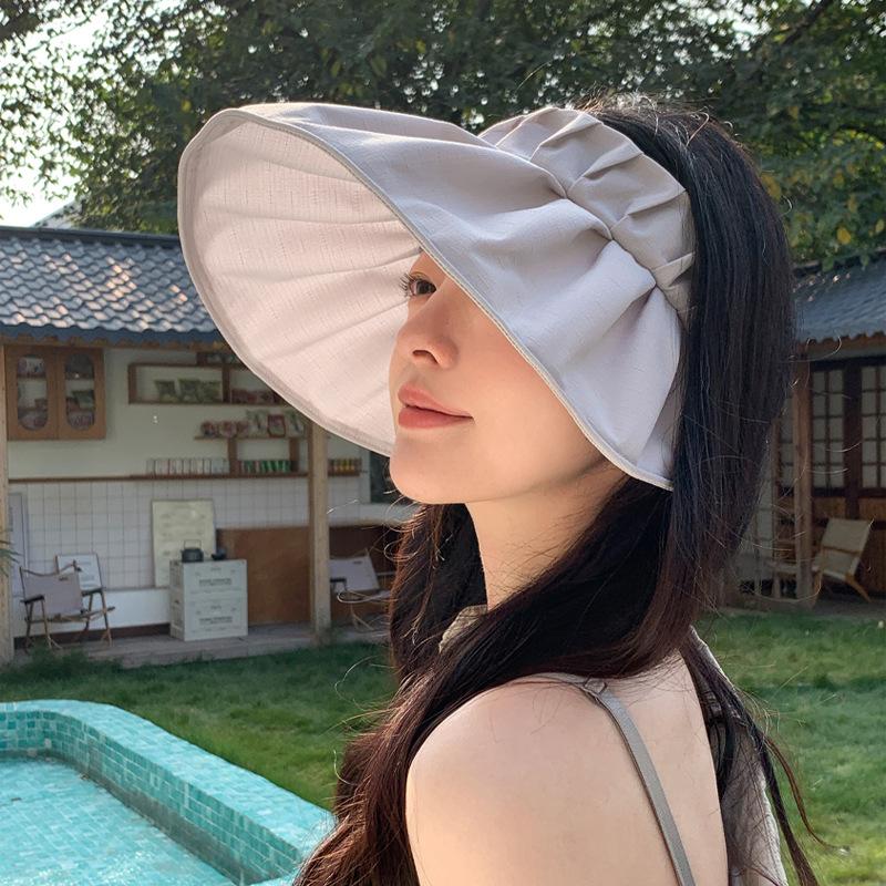 Folded big-brimmed empty top hat, high-end face-showing small shell hat, summer outdoor foldable sunscreen sun hat children