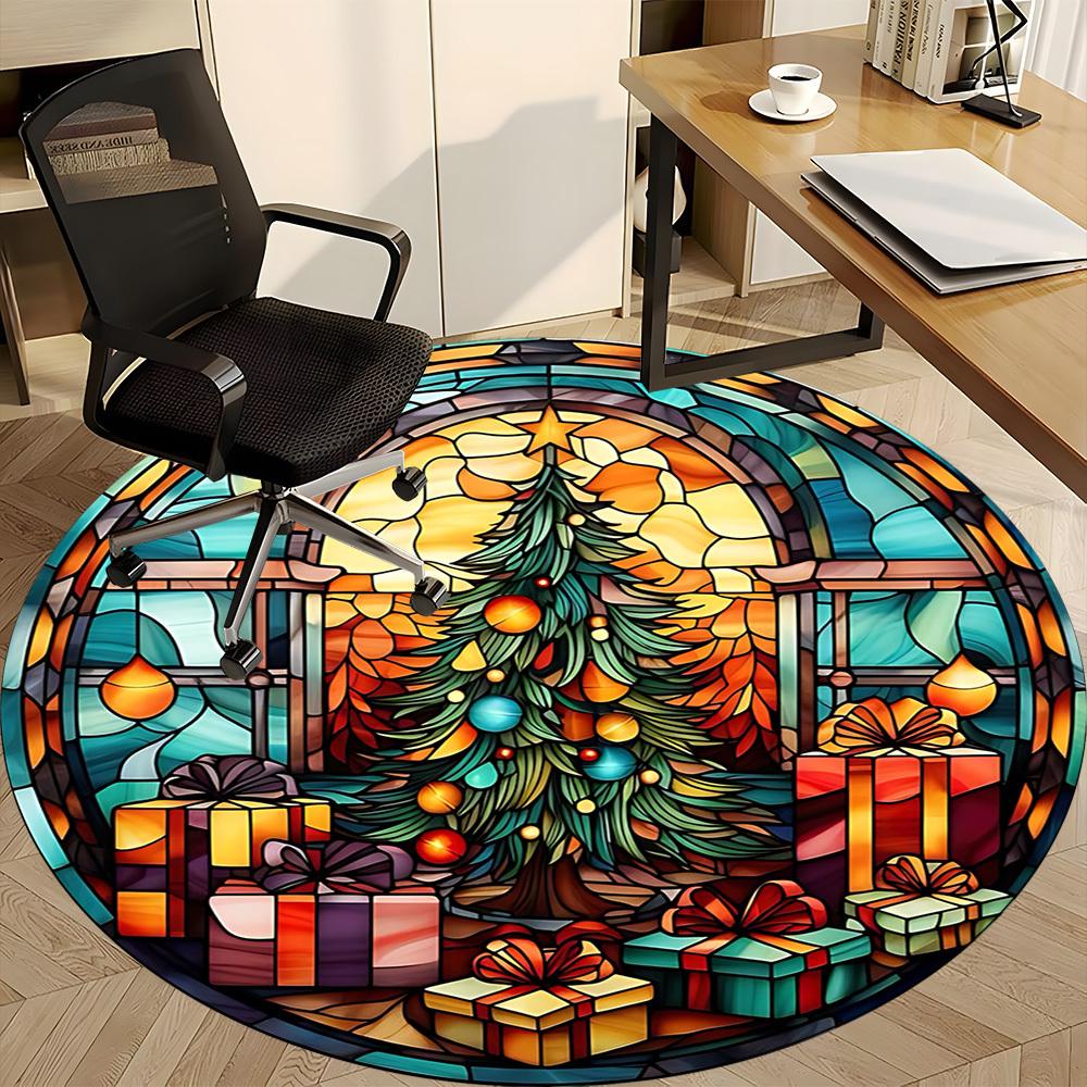 1pc Christmas StainedGlass Office Round Area Rug, Under Office Chairs Bedroom Living Room Home Decor, Room Deco