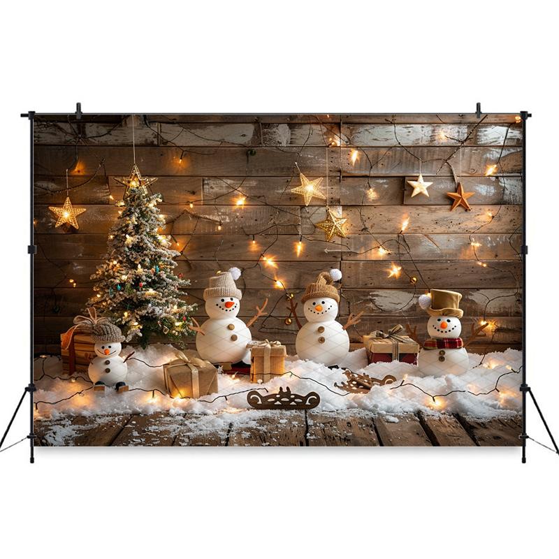 Christmas Background Photography Gifts Snowman Wood Wall Tree Big Backdrop Baby Shooting Props Party Decoration Studio