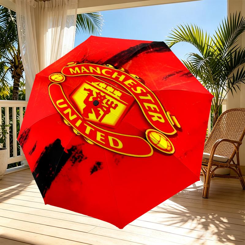 Manchester United F.C Print Automatic Open Close Umbrella, Portable Foldable Umbrella, for Outdoor Commute Camping Trip, Ideal Birthday Gift