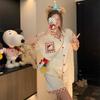 Korean version contrasting color collar soft cute pocket Kitty cat pajamas women's summer short-sleeved shorts set princess style loungewear