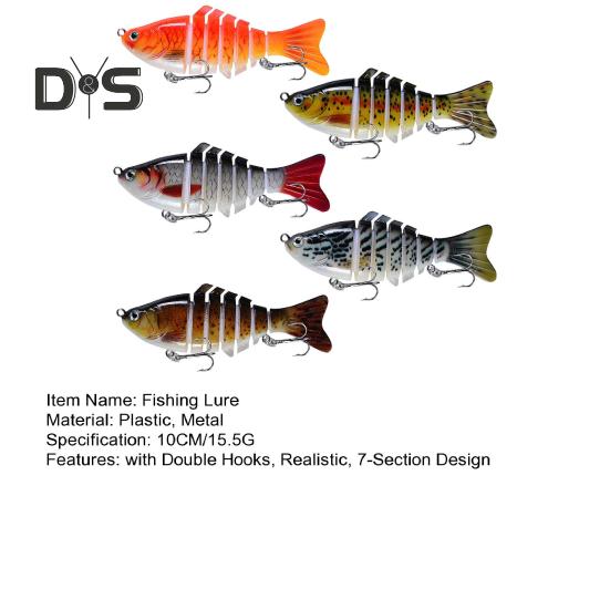 3/5 Stück 10 cm/15,5 g Mehrgelenk-Angelköder mit Haken, realistischer 7-teiliger Swimbait aus Kunststoff, künstlicher Köder, Süßwasser-/Salzwasser-Angelzubehör