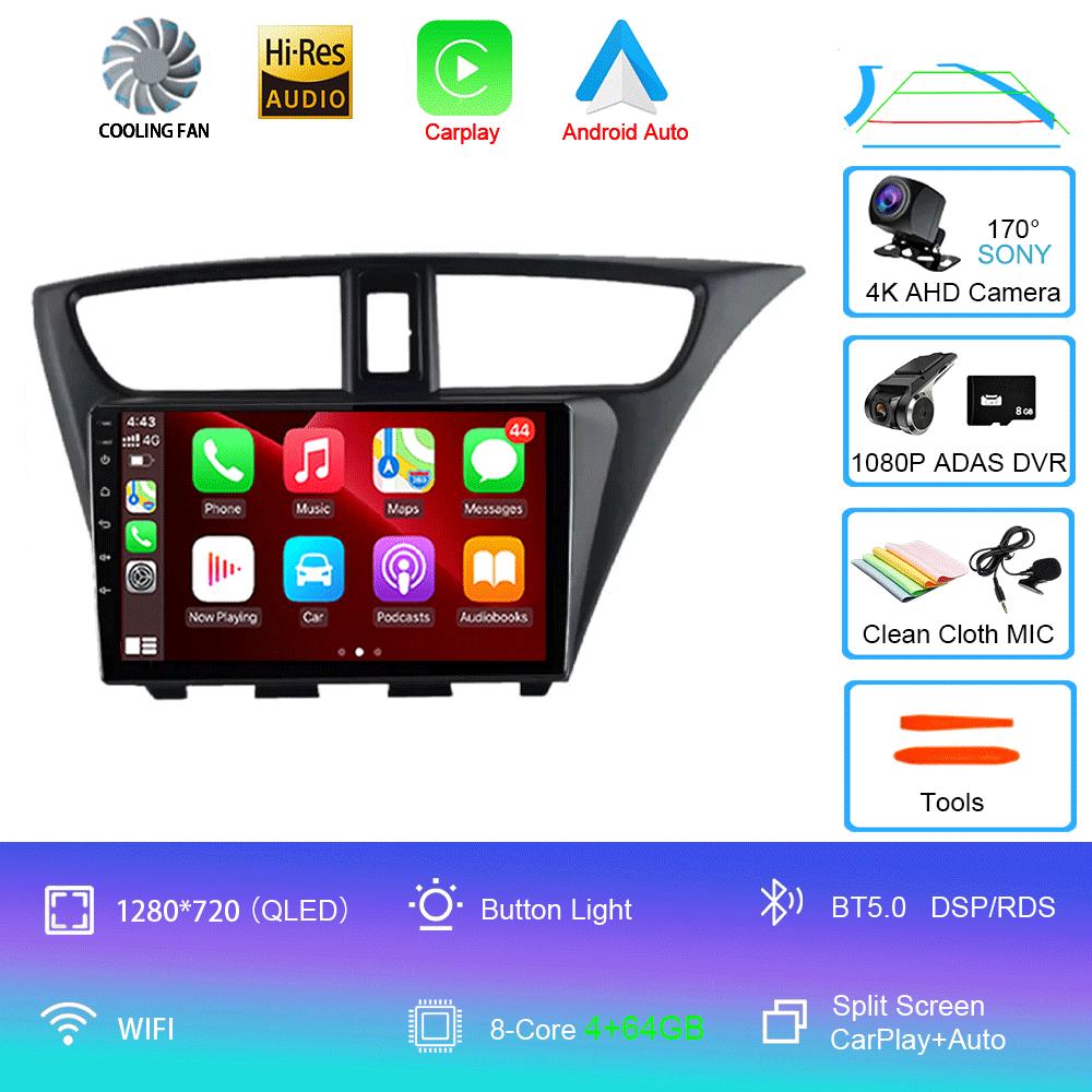 Android 14 Carplay Radio De Coche Para Honda CIVIC Hatchback 2012 2013 2014 2015 2016 2017 Reproductor Multimedia Navegación GPS