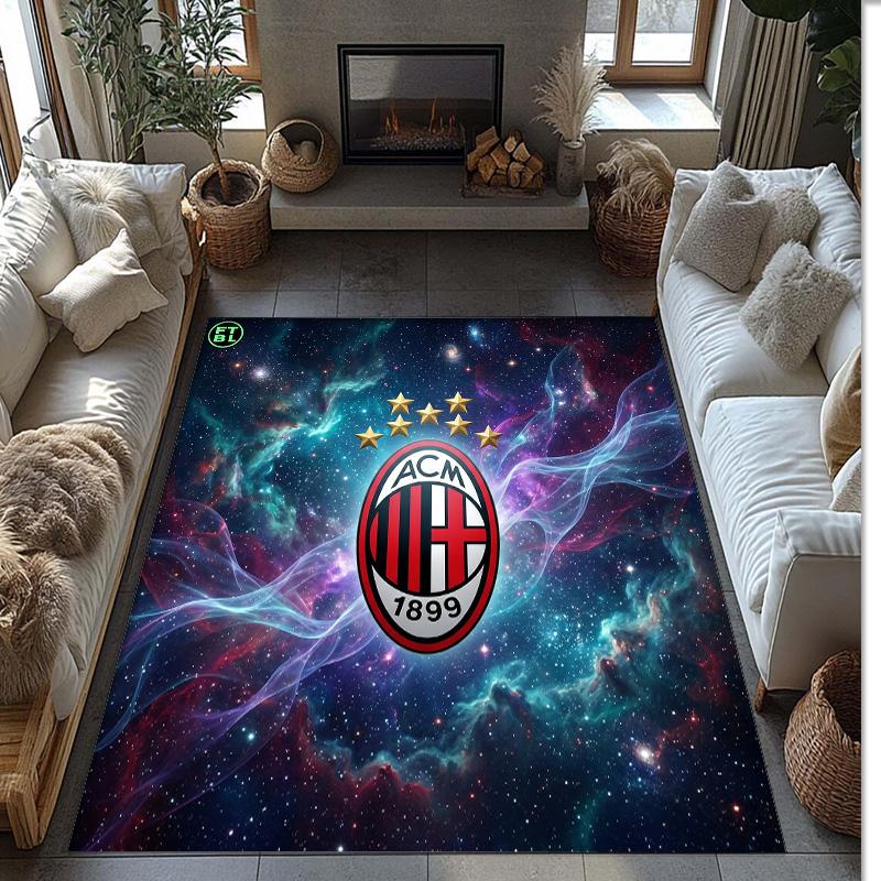 Tappeto in Flanella Stampato AC Milan Antiscivolo Morbido Poliestere Tappeto per Pavimento Tappetino Decorativo da Interno per Camera da Letto Soggiorno Divano Sala Giochi Decorazione Casa