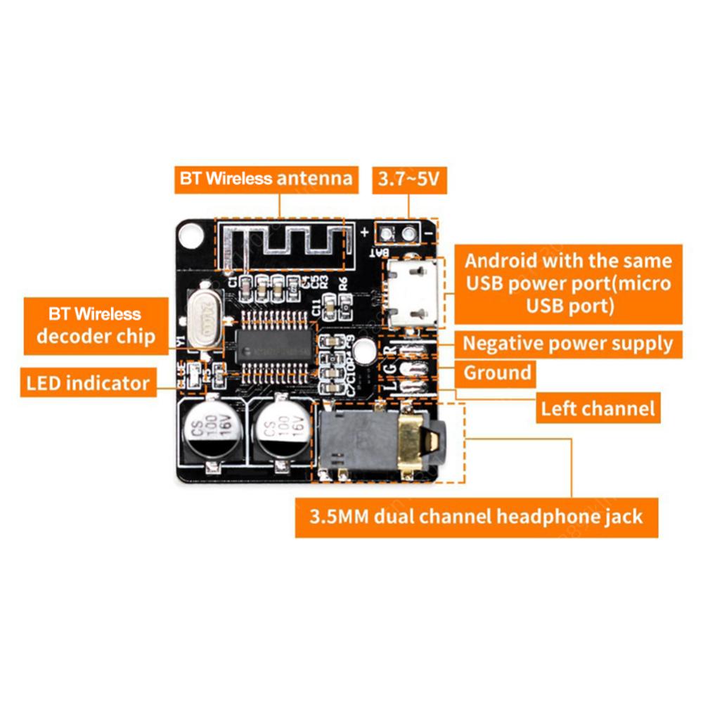 1-5pcs VHM-314 Wireless Stereo Music Module Audio Aux Bluetooth-Compatible 4.1/5.0 MP3 Decoding Player Board Micro USB 5V Power