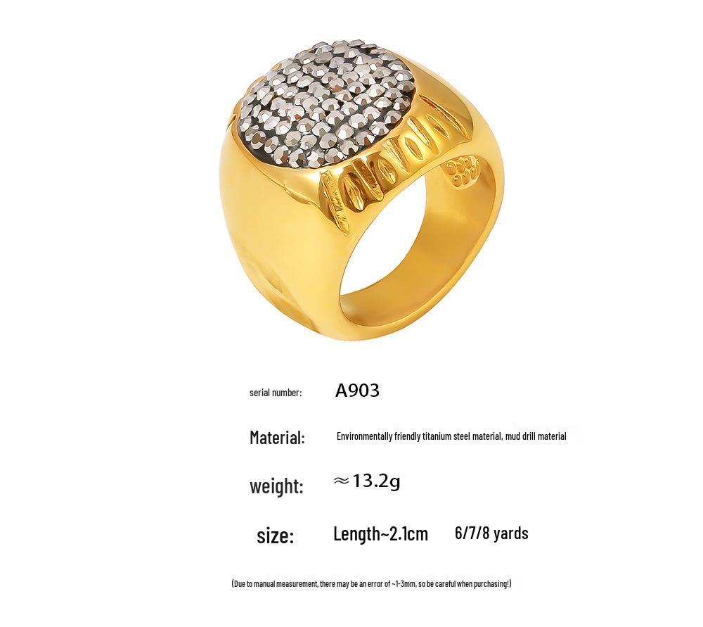 Italian Oval Rhinestone Star Ring, Retro Luxury, 18k Gold PVD Titanium Steel, Unisex