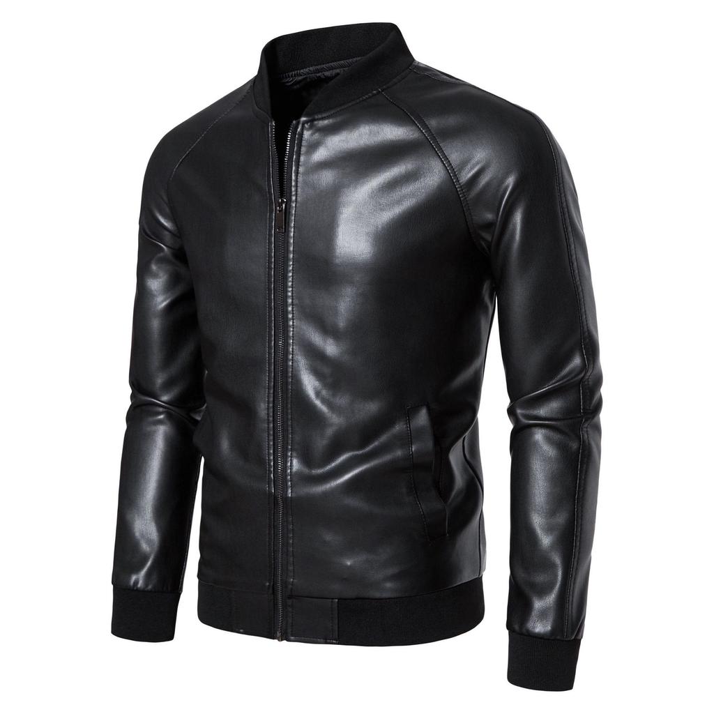 Men's PU Leather Jacket with Stand Collar - Korean Style for Autumn/Winter Casual Wear