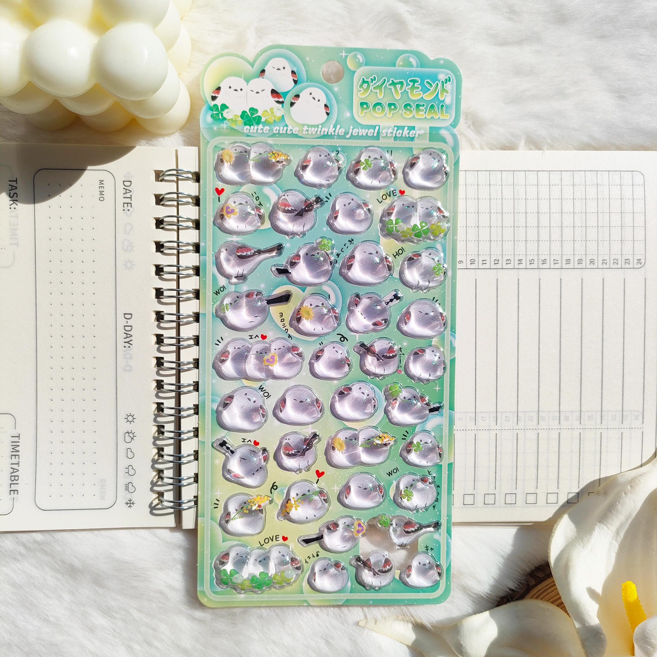 

Glitter 3D Crystal Sparrow Stickers 4Pcs - Adorable Japanese Animal Decals designed for Notebook Phone Case DIY Children Girls Present Decor
