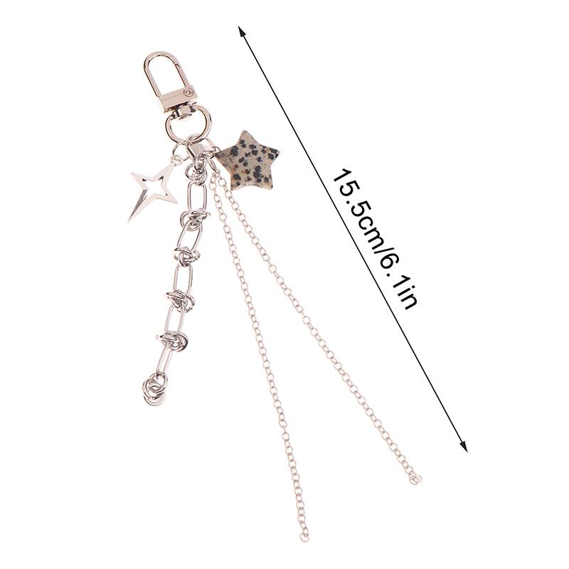Korean Ins Style Spotted Star Tassel Keychain Y2K Metal Keyring Sweet Cool Key Holder For Women Bag Pendant Hanging Decoration