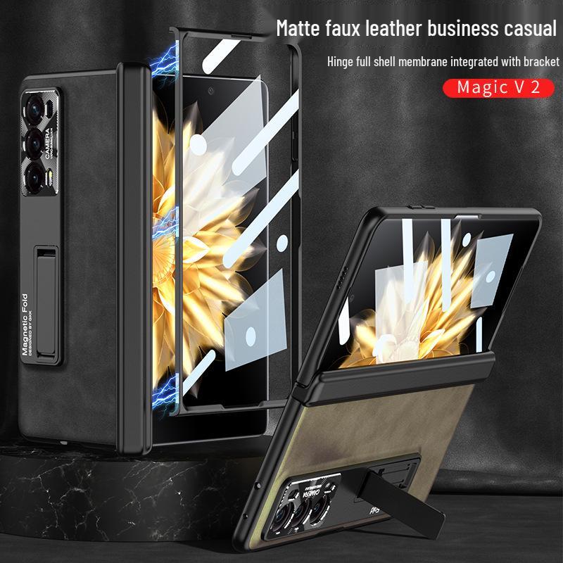 Honor MagicV2 Folding Screen Magnetic Hinge Leather Phone Case - Anti-Fall Full Shell Protection, Fashionable Design