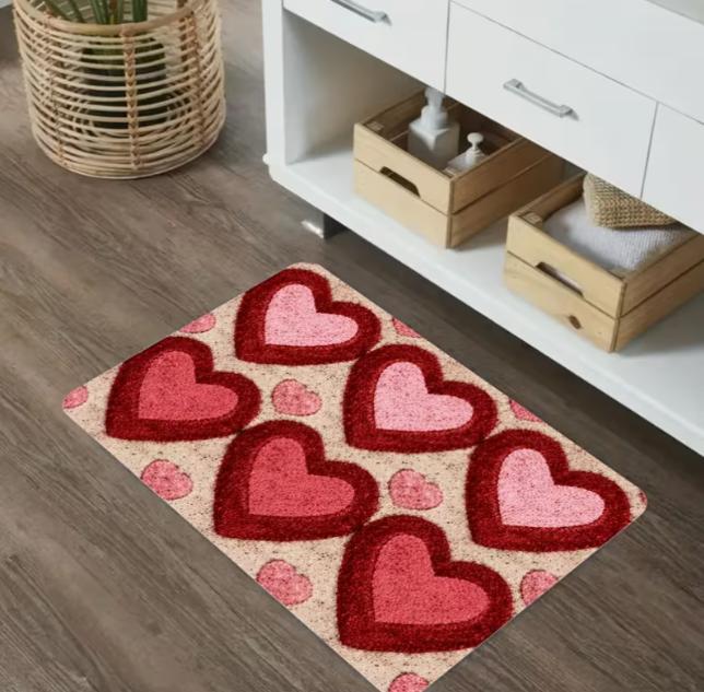 Colorful Heart-shaped Carpet with A Red Center Surrounded By Colorful Small Hearts Printed on The Bedrooms and Kitchens Mat 40cm x 60cm