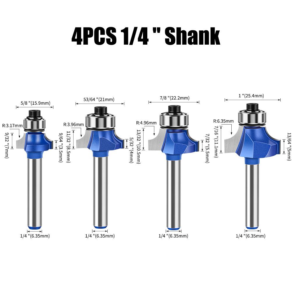 Jincheng Professional Grade Round Corner Knife Chamfering Knife R Angle Knife Line Knife Woodworking Milling Cutter Edge Trimmer Head R1/4 Handle