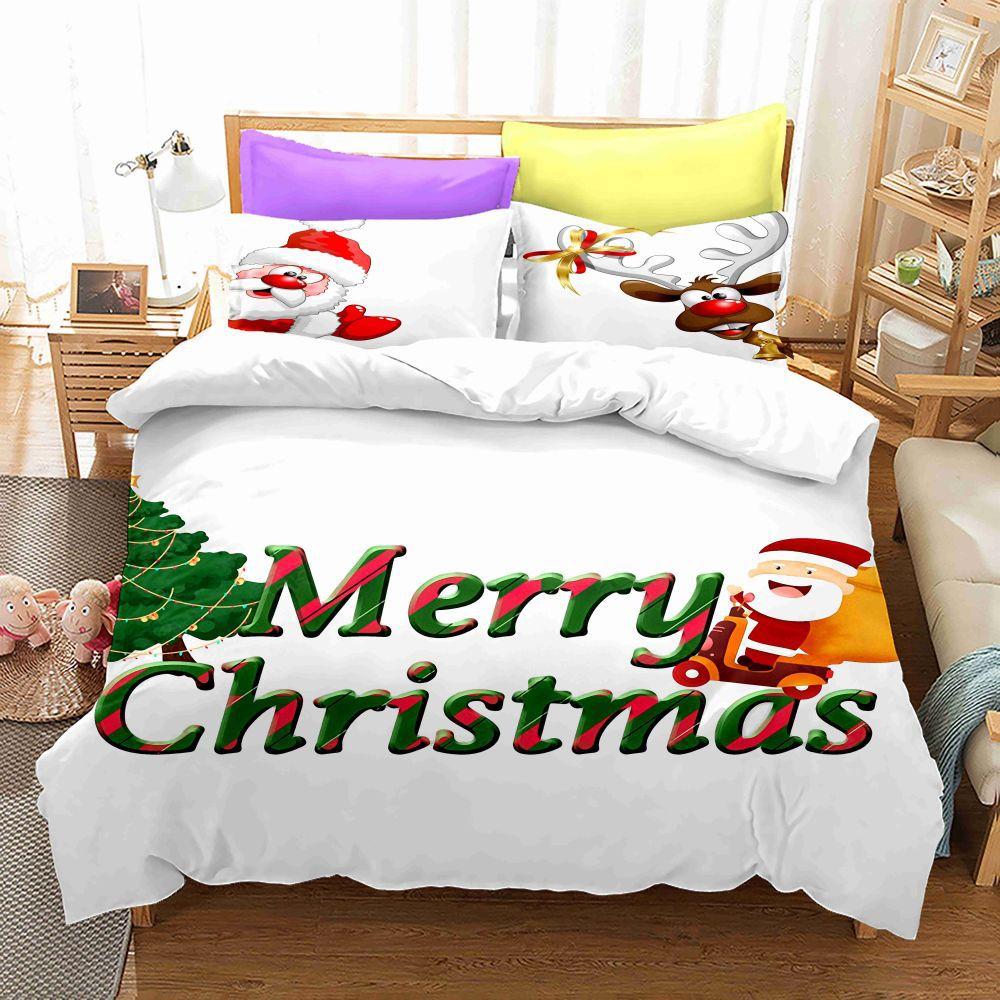 3D Digital Printing Bedding Four-Piece Set Three-Piece Set Christmas Bed Sheet Quilt Pillow