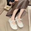 Sweet Bowknot Lambswool Ballet Flats Woman Winter Warm Plush Loafers Ladies Fur Round Toe Mary Jane Shoes