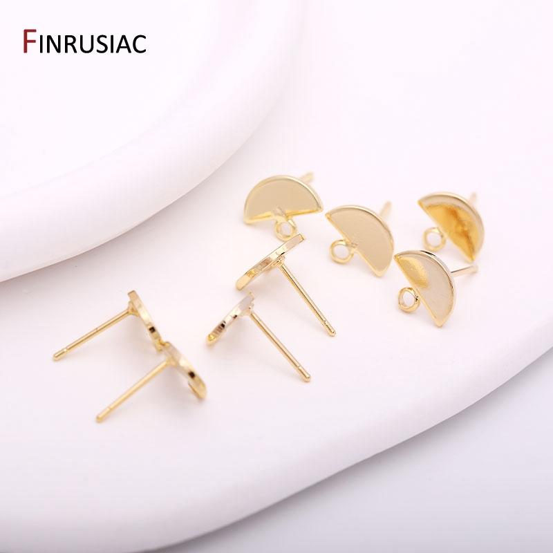 12.5mm*10mm 14K Gold Plated Brass Half-Moon Ear Stud Earrings With 3mm Close Ring DIY Earrings Making Supplies