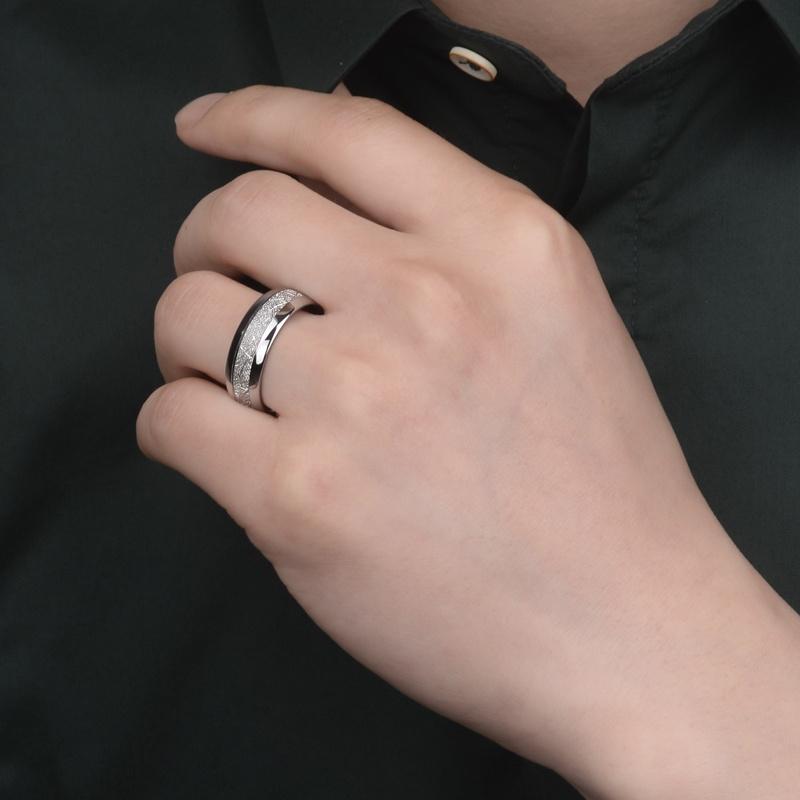 8mm Width Meteorite Stone Pattern Inlaid Silver Color Tungsten Steel Ring Couple Wedding Band Engagement Jewelry