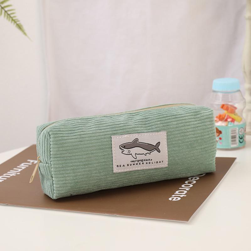 1/2pcs Cute Shark Pencil Case Unisex Korean Style Dirty Corduroy Resistant Storage Bag Girls School Student Supplies Stationery