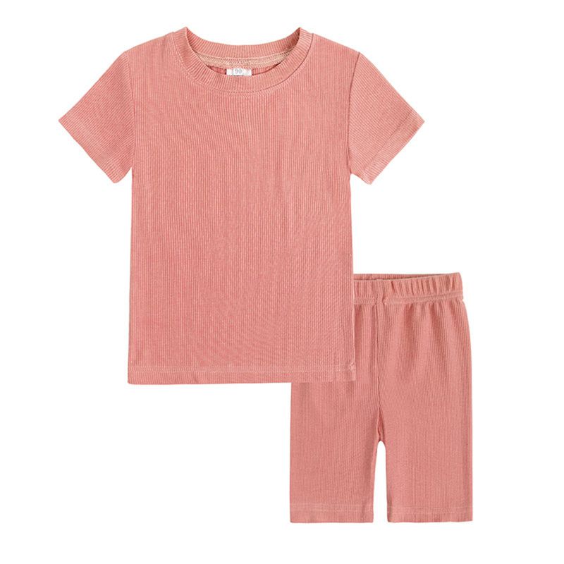 1-13 Years Kids Ribbed Structure T-shirt and Shorts Set Casual Loungewear