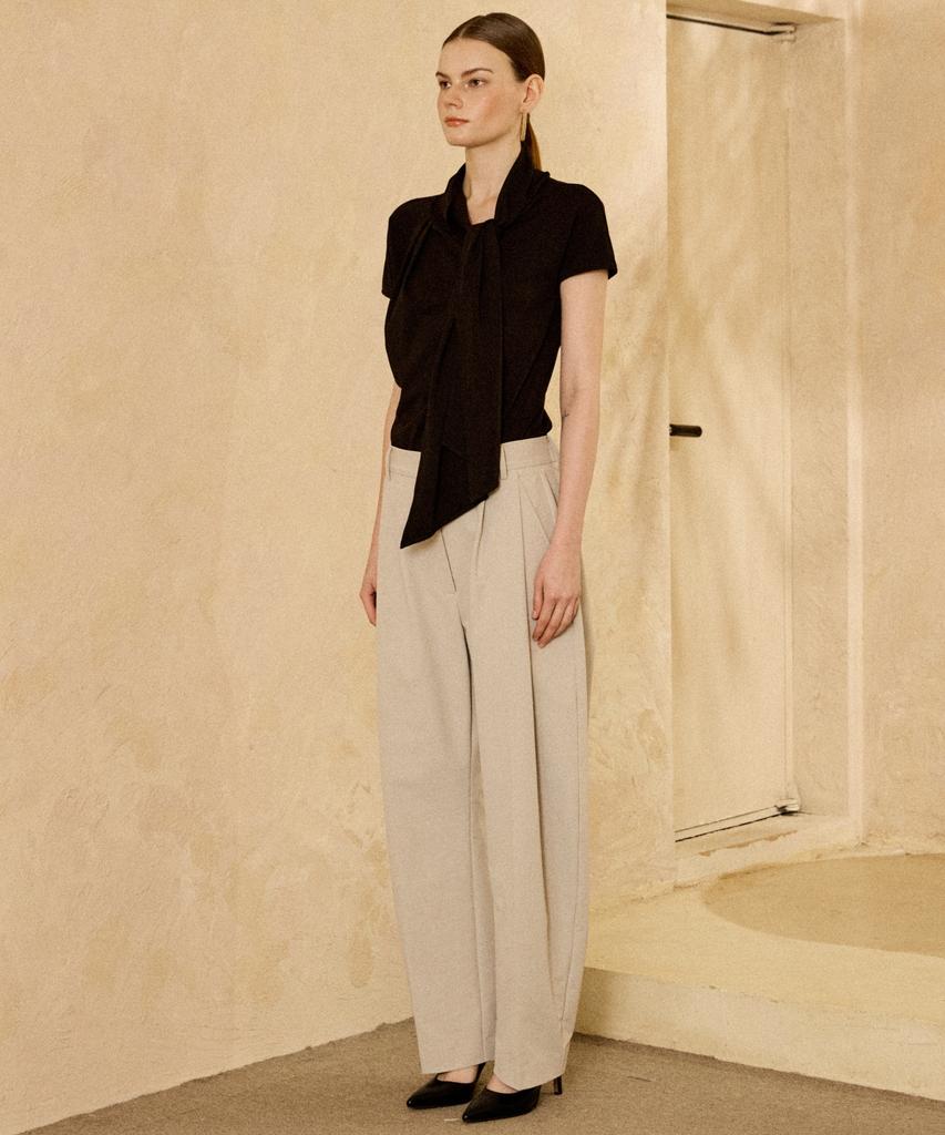 PADO SEOUL Scarf Tie Drape Top Black