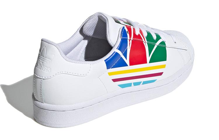 Adidas Originals SUPERSTAR Pure J Comfortable Abrasion Resistant Low top Kids' Skateboarding Shoes White Multicolor FW4005