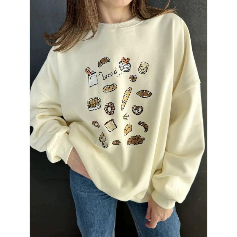 

Fashion New Arrival Loose Casual Long Sleeves Printed Crew Neck Sweatshirt Printed Loose round Neck Top Bright yellow (thin) thin 3XL