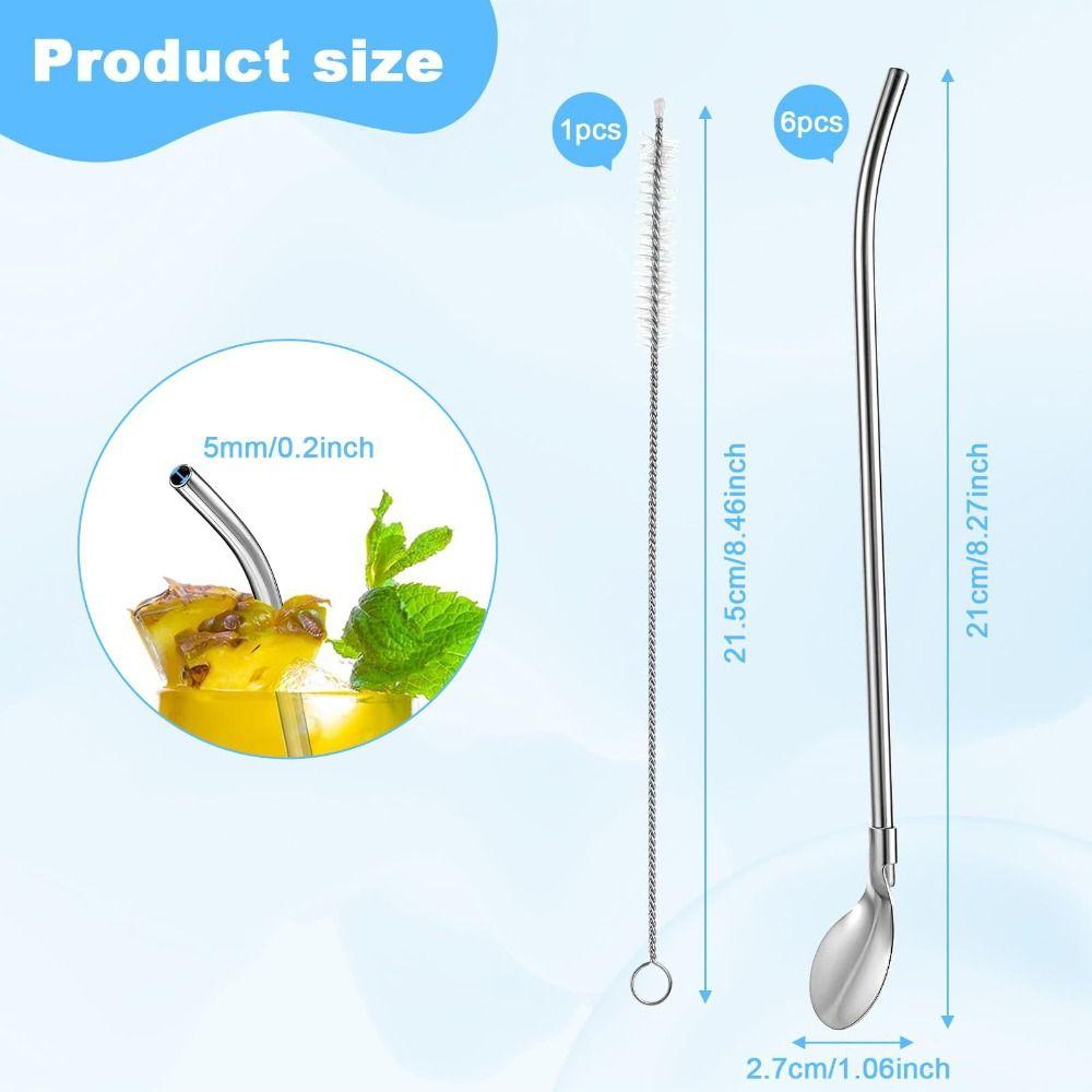 6pcs Eco-Friendly Reusable Stainless Steel Straws Rustproof BPA-FREE Drinking Straw Spoon Straw Ice Tea Drinking