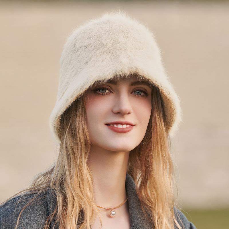 Autumn and winter new imitation rabbit fur bucket hat women's fashion street shot warm hat thickened dome versatile fisherman hat