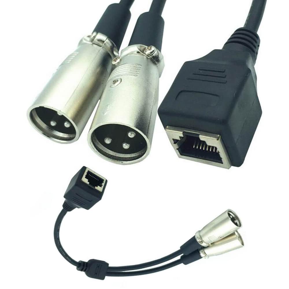 

AKNPMHT 2XLR 3-Pin Male to RJ45 Female Network Connector Adapter Converter Cable, XLR 3-Pin Cable to RJ45 Network Connector, 25cm