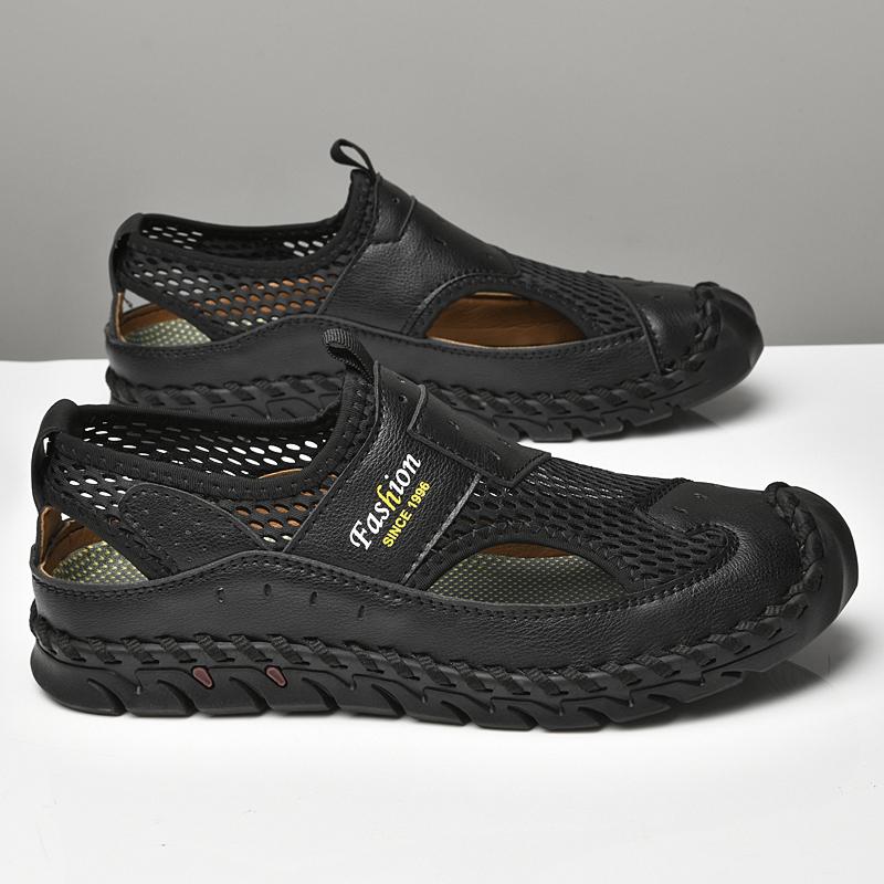 2024 Summer New Hollow Mesh Shoes Breathable Non Slip Handmade Sole Men's Camping Fishing Shoes Trendy Sandals Big Size  38-48