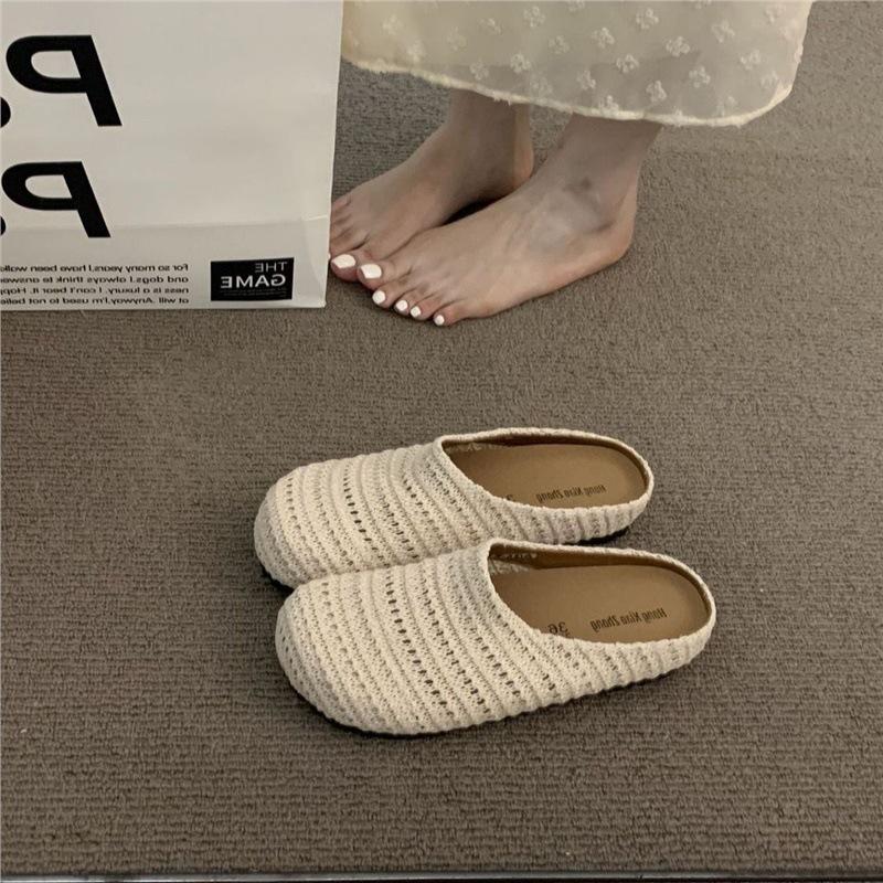 Women's Versatile Retro Soft Sole Sandals - French Toe Cap, Solid Color, Comfortable for Home & Outdoor Wear