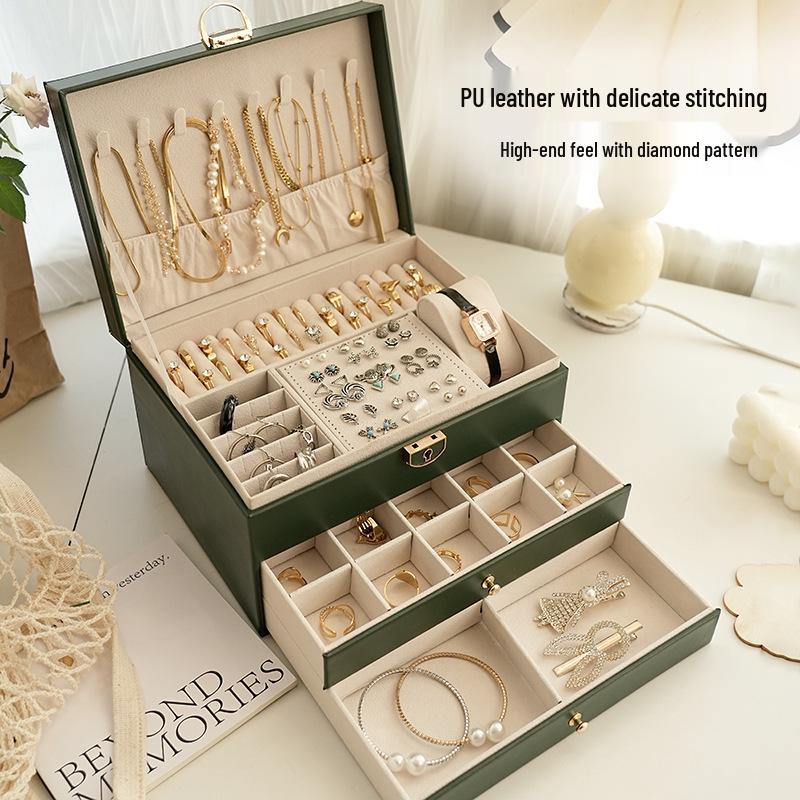 Exquisite Three-Layer Jewelry Box 2025 - Large Capacity for Earrings and Necklaces