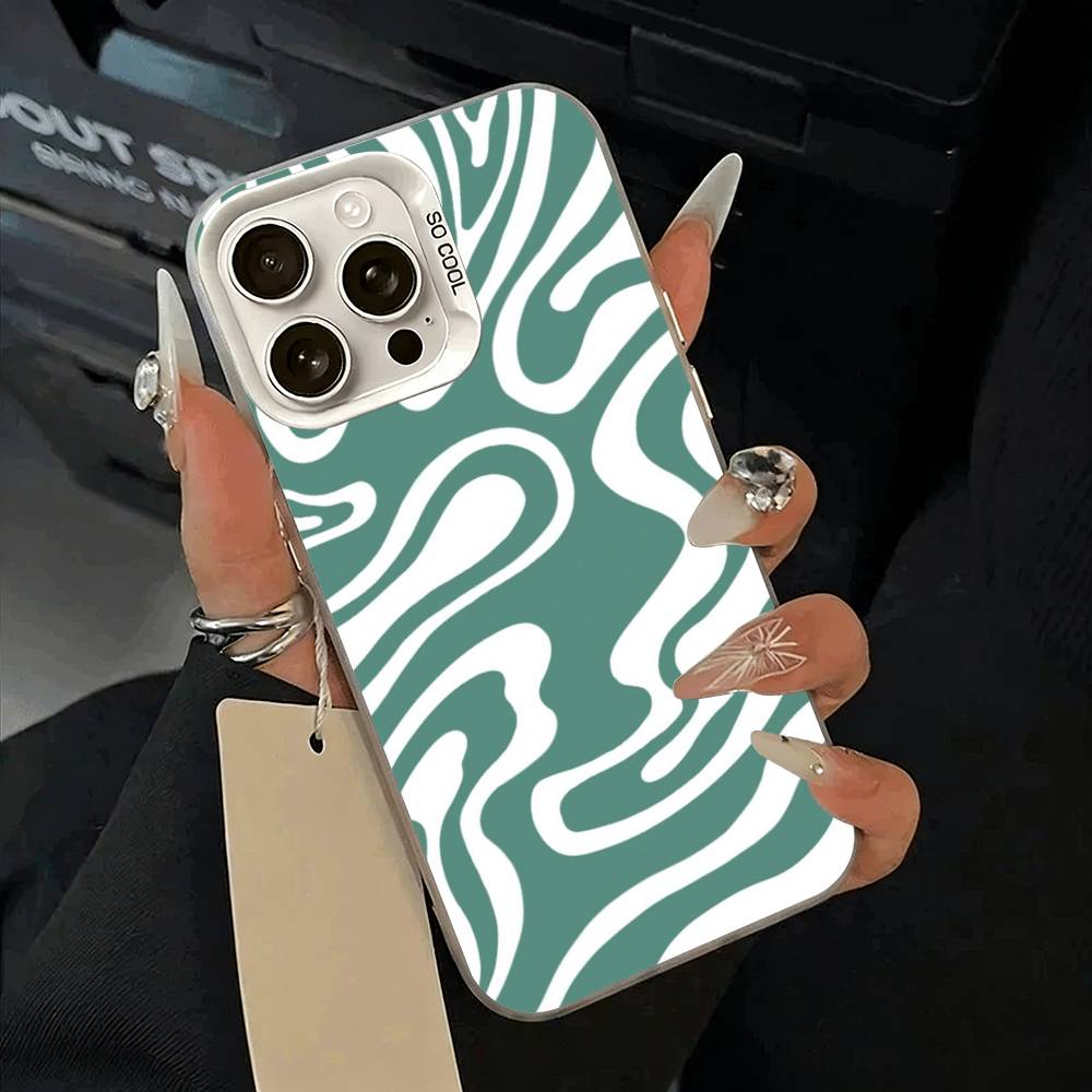 Abstract -FluidWavy Pattern Phone Case For iPhone 11 12 13 14 15 16Pro Max Plus white Sliver Phone Cover