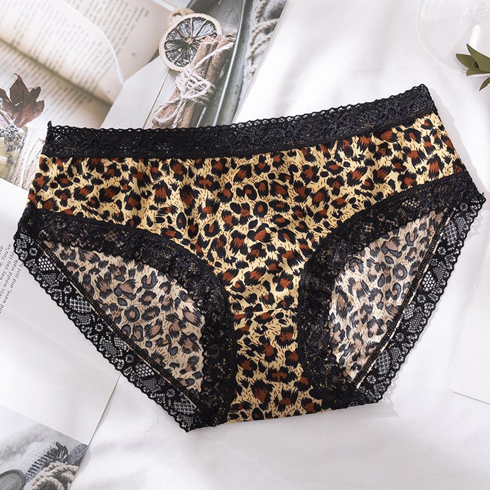 Women Bownot Transparent Low waist Leopard Panties Lace Thongs Briefs Underwear