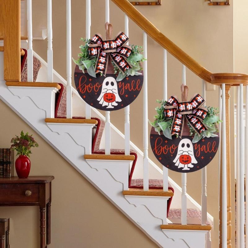 Handmade Wood Plaque Welcome Sign Stylish Indoor/Outdoor Wall Hanging for Halloween Enthusiasts Holiday Window display