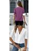 Women's Summer V-Neck Puff Sleeve Solid Color Top