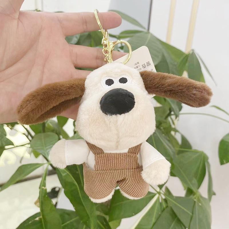 Cute Cartoon Plush Dog Keychain With Overalls 12cm Height Perfect For Bags And Backpacks