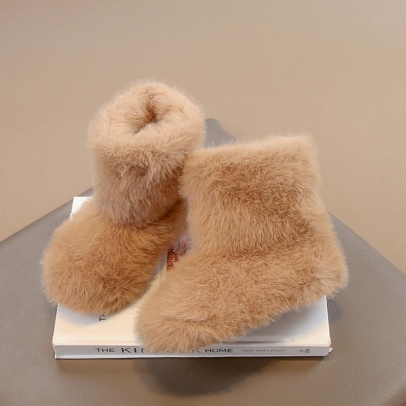 

Girls Thickened Faux Rabbit Fur Boots, New Winter Children s Warm Snow Boots, Korean Style Baby Fur Shoes, Large Cotton Boots 30 хакі