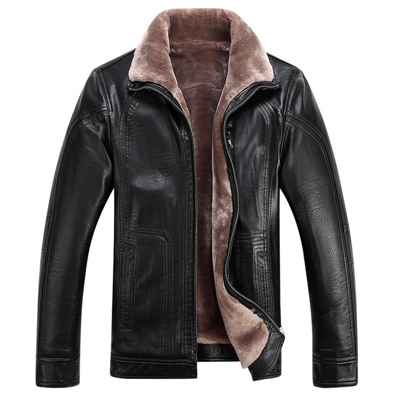 Winter Fur All-in-one Men's Genuine Leather Jacket, Sheepskin Jacket, Middle-aged Men's Dad's Outfit, Plus Velvet and Thickening