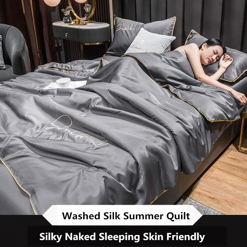 New Washed Ice Silk Naked Sleep Air Conditioning Summer Cool Quilt Single Double Spring And Autumn Thin Bedding No Pillowcase