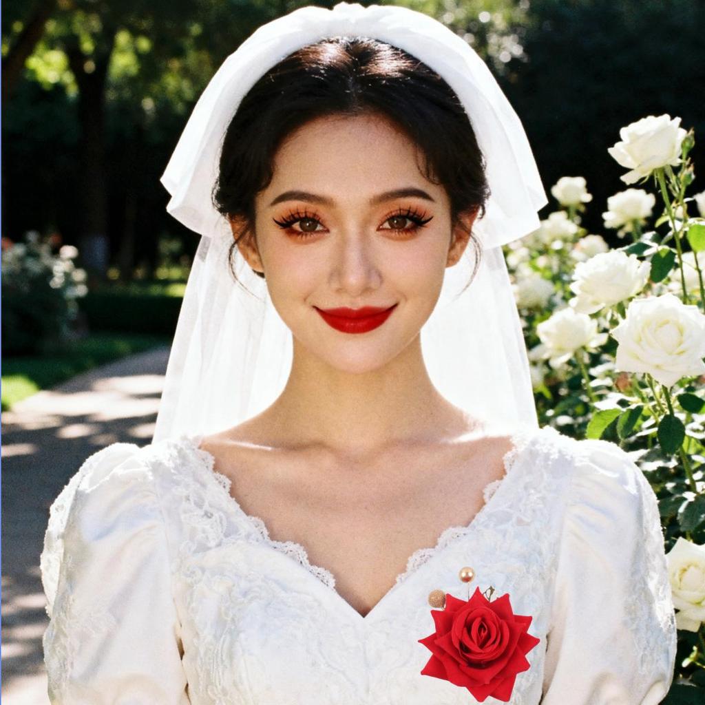 Elegant Retro Red Hair Clip with Rose Gold Leaves for Brides & Hanfu Weddings
